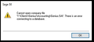 Sage 50 Error Connecting to Database