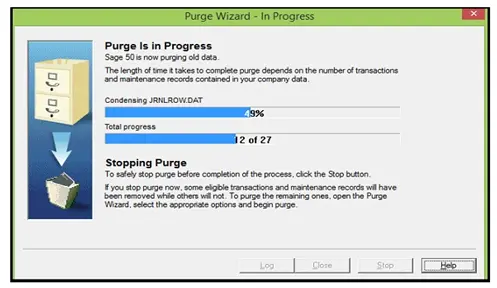 Purge Old Employees in Sage 50 10 Purge Wizard - In Process