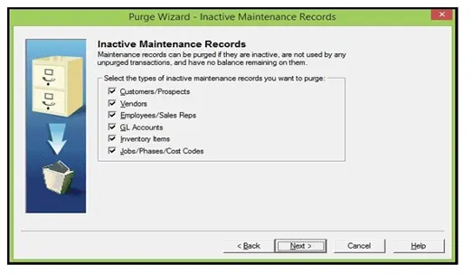 Purge Old Employees in Sage 50 7 Purge Wizard - Inactive Maintenance Records