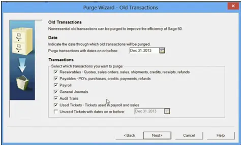 Purge Old Employees in Sage 50 5 Purge Wizard - Old Transactions