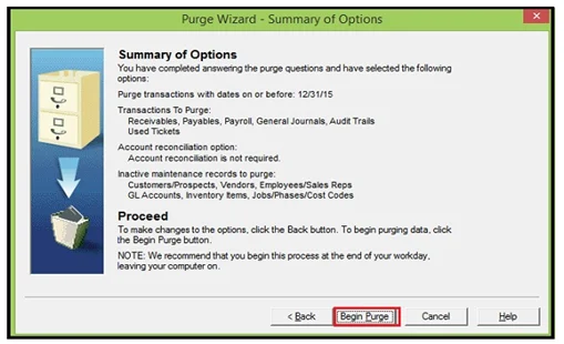 Purge Old Employees in Sage 50 9 Purge Wizard - Summary of Options