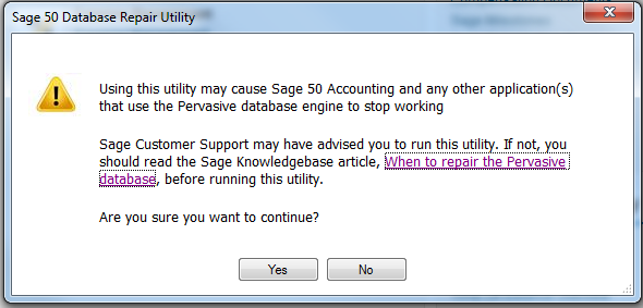 Sage Database Repair Utility