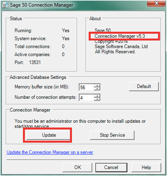 Sage 50 Connection Manager on the Server or your Computer