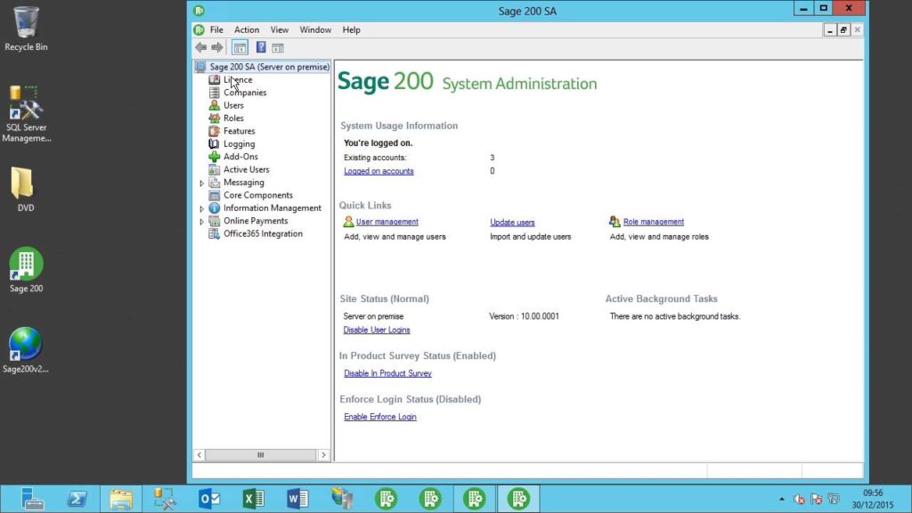 sage 200 system admin window