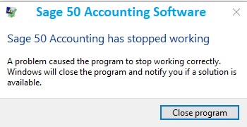 Sage 50 Accounting has Stopped Working