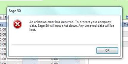 Sage 50 unknow error has occurred