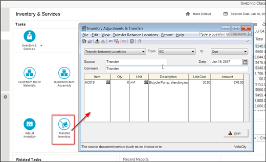 Sage 50 transfer of Inv to other location