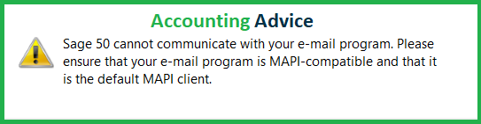 Sage 50 Cannot Communicate with your Email Program