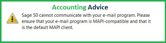 Sage 50 Email MAPI Error