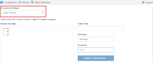 connect to the Sage 50 Canada company