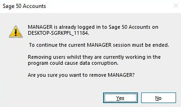 user already logged into Sage 50 error