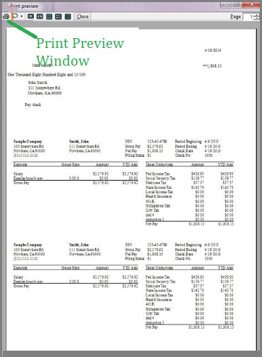 Print Historical Paychecks window