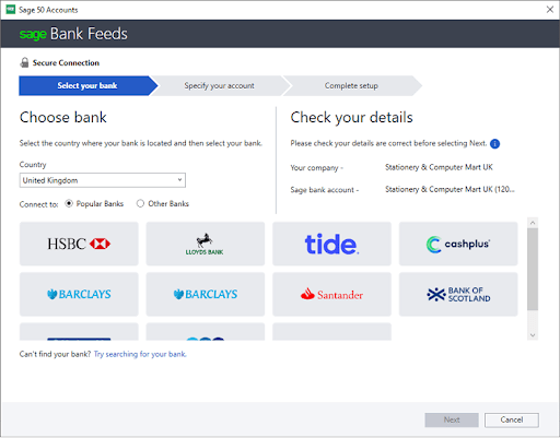 sage bank feeds