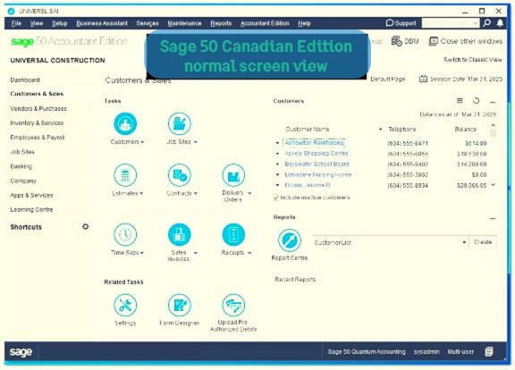 sage 50 ca Canadian edition normal screen view window 