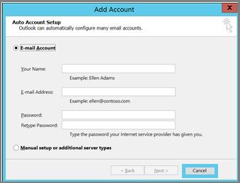 Email setup window