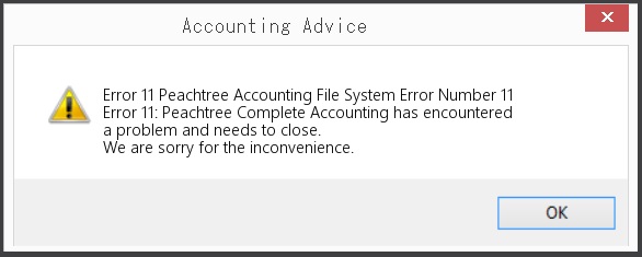 Error Message Sage 50 File System Error Number 11 window