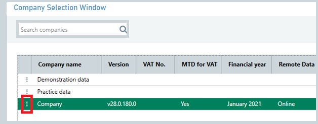 company selection details window