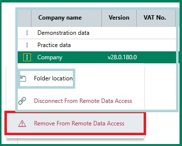 Remove From Remote Data Access Window