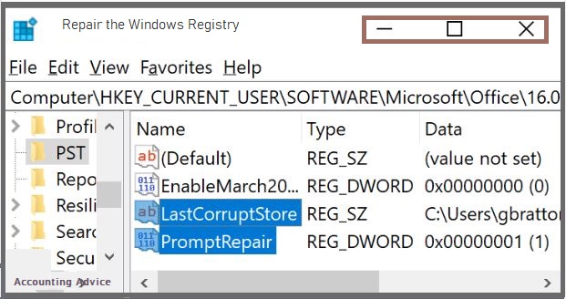 Repair the Windows Registry screen