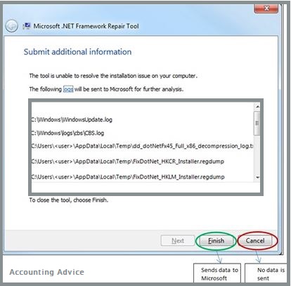 Run the .NET Repair Tool window