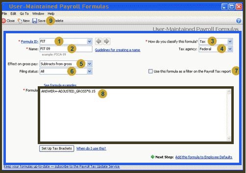 User-Maintained Payroll Formulas window