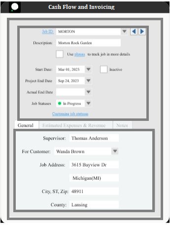 Cash Flow and Invoicing screen