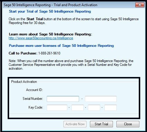 sage intelligence reporting trial and product activation window