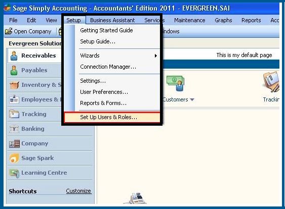 Sage simply Accounting Window