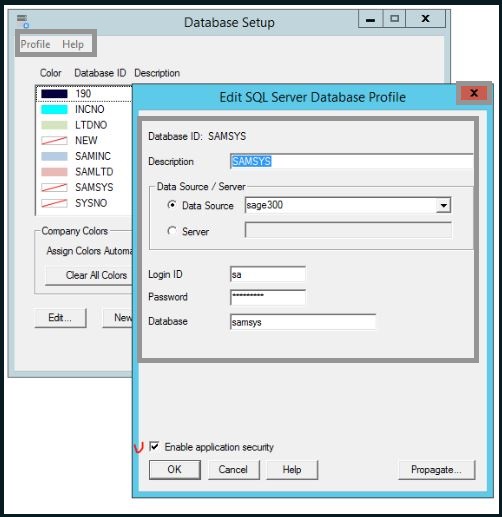 database setup window
