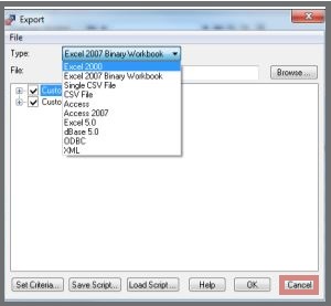 Export formats window