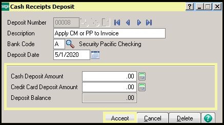 cash receipts deposit window