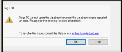 sage 50 error message connect to the database