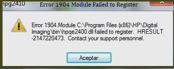 Sage 100 Error 1904 Module Failed to Register message
