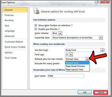 Excel Default view for New Sheets 