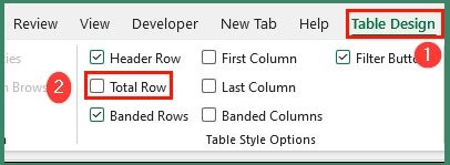 Table Style Options window