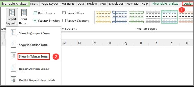 Tabular Form in Pivot Table