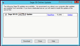 Update your Sage with the Latest Version window 1