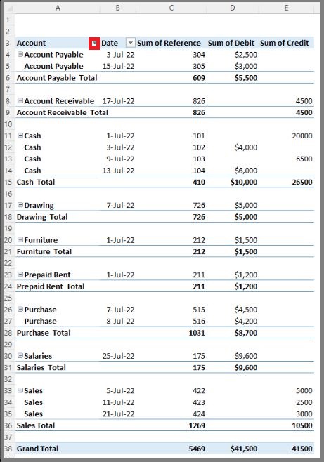 format of the debit column