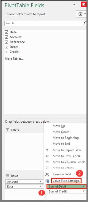 pivottable fields to add to report