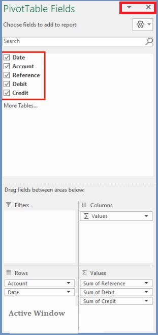 pivottable fileds window