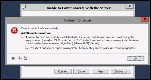 unable to communicate with the server