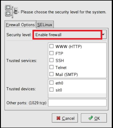 Configuration of Firewall