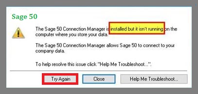 Sage 50 Connection Manager error message