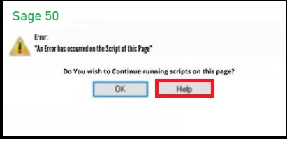An Error has occurred in the Script on this Page message