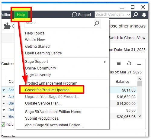 Check for Sage 50 Updates