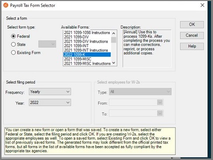 Payroll Tax Form Selector