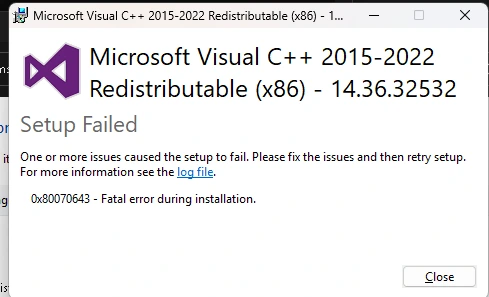 Repair Microsoft Visual C 2025 and .NET Framework