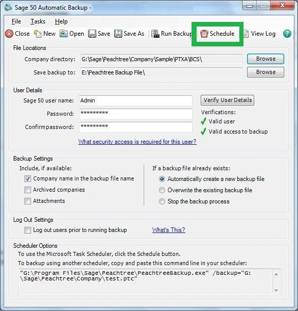 Sage 50 Automatic Backup