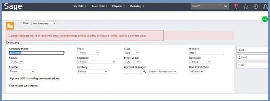 sage CRM screenshot