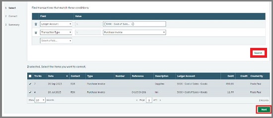 select the Transaction window